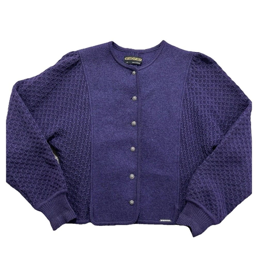 Vintage Geiger Austria Purple Wool Cardigan Sweater Jacket Sz EU 40 / US M
